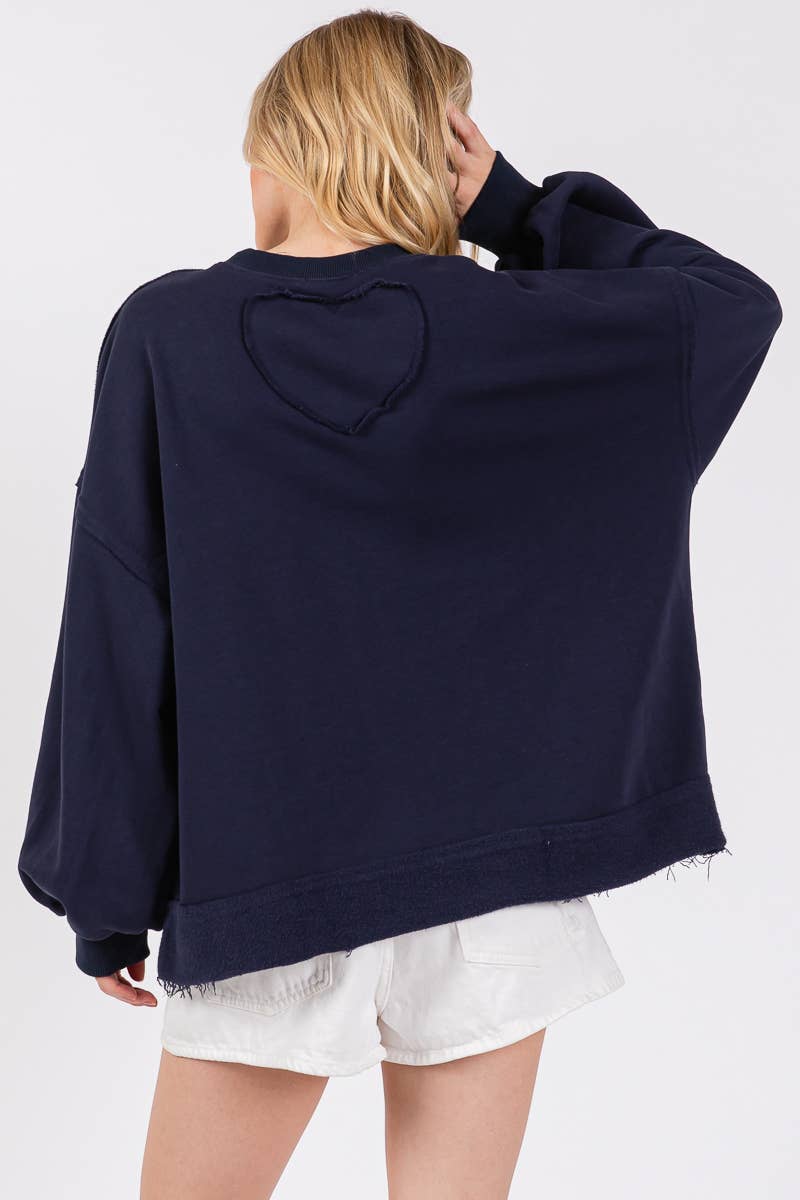 Black Washed Heart Patch Sweatshirt- 201848