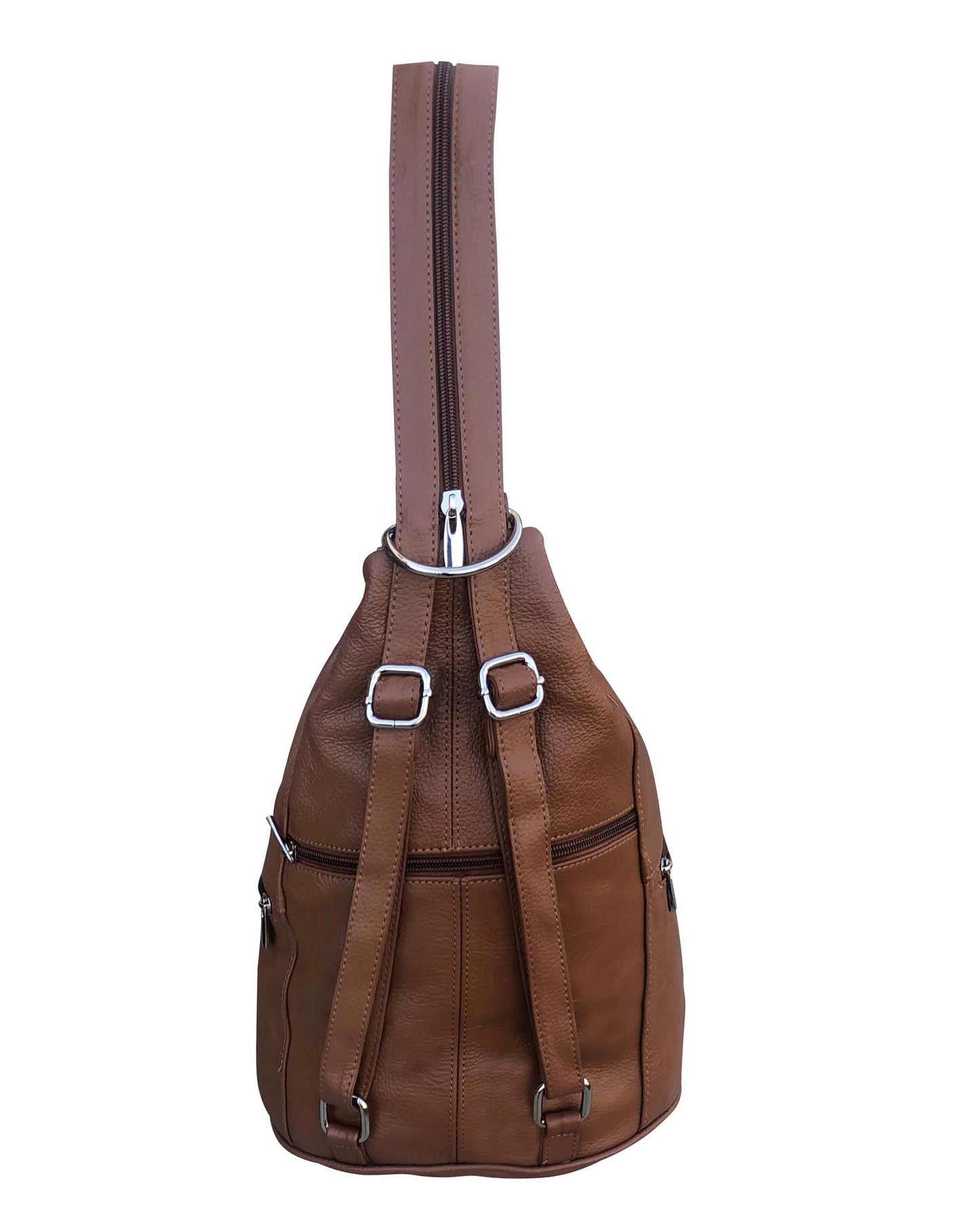 Brown / Black Leather Backpack with Multiple Compartments Mid Size