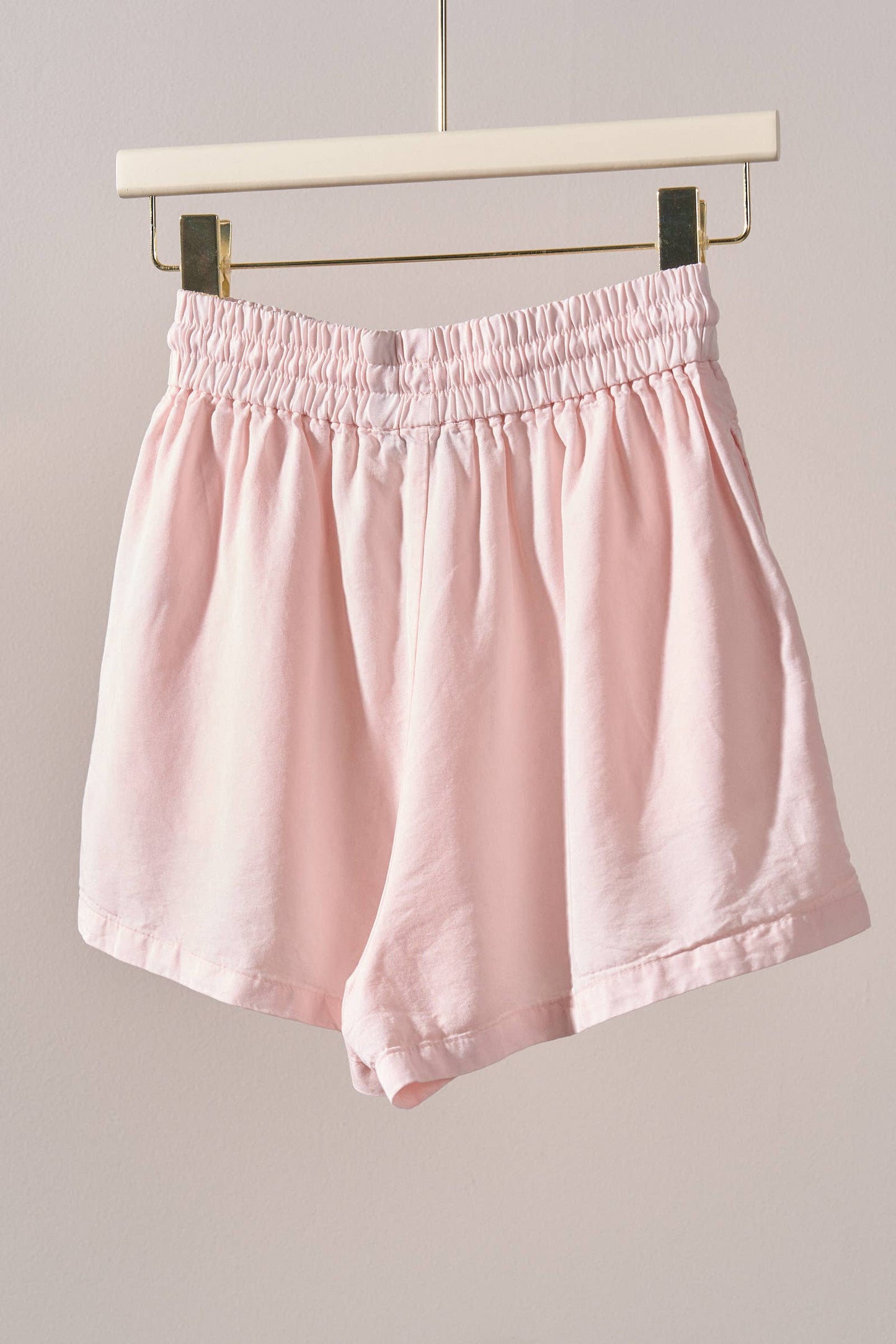 Dusty Pink Everyday Chambray Drawstring Shorts-110814