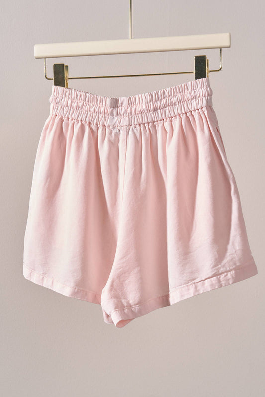 Dusty Pink Everyday Chambray Drawstring Shorts-110814