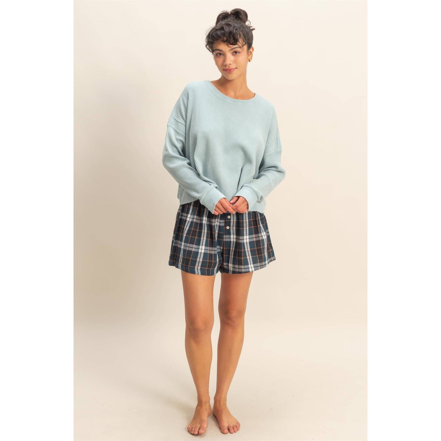 Navy Button-Front Flannel Boxer Shorts