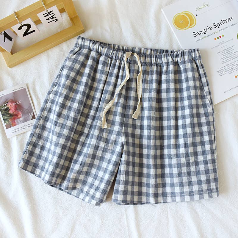 Blue Gingham Boxer Style Shorts- 113369