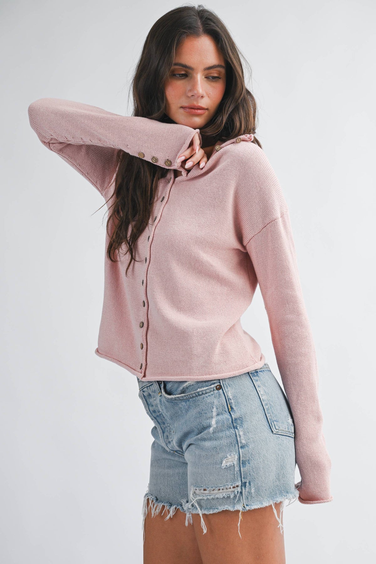 Soft Pink Button Front Knit Cardigan-152211