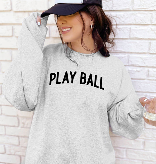 'Play Ball' Grey Baseball Crewneck Sweatshirt