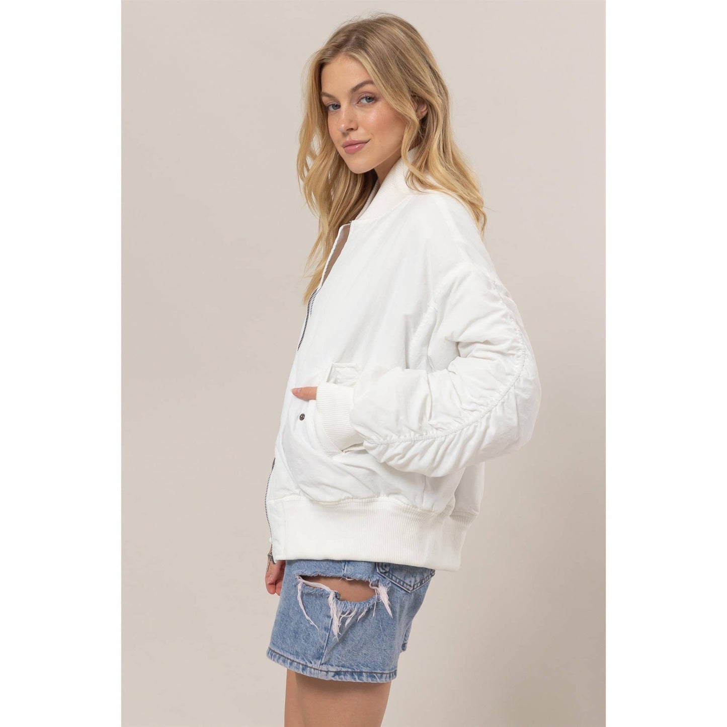 Winter White Oversized Bomber Puffer Jacket