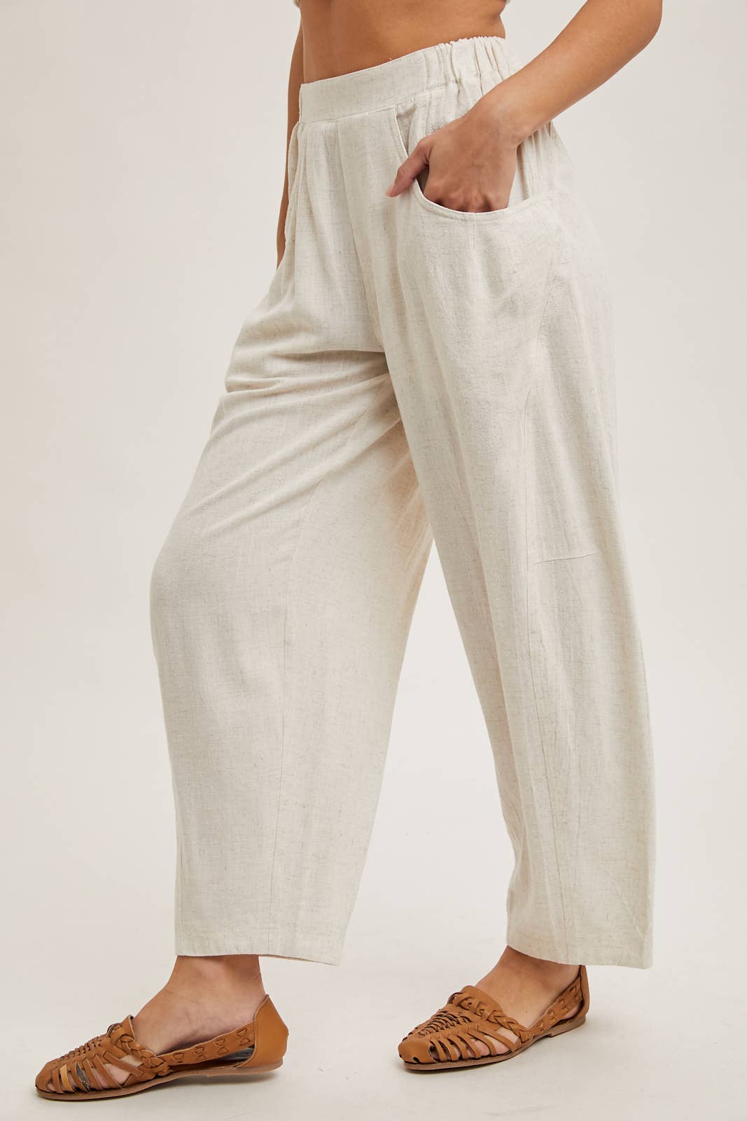 Oatmeal Relaxed Barrel Pants-132277