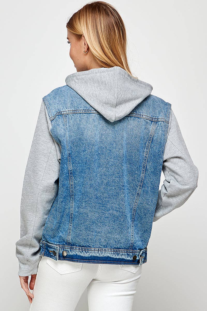 Denim/Grey Cotton 'Boyfriend' Hooded Jacket