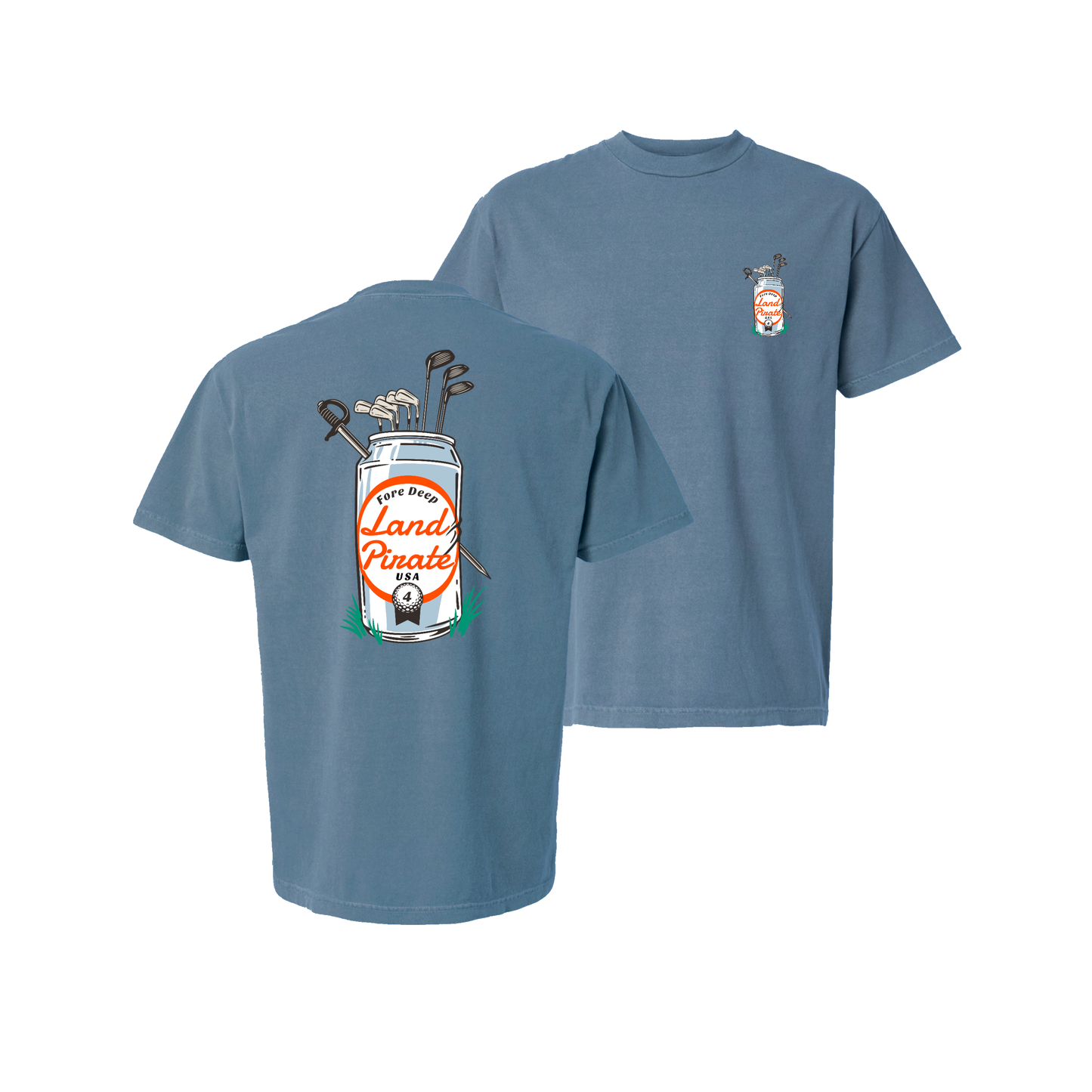 LP The 'Fore Deep': Beer Can Golf Bag Slate Blue Tee Shirt