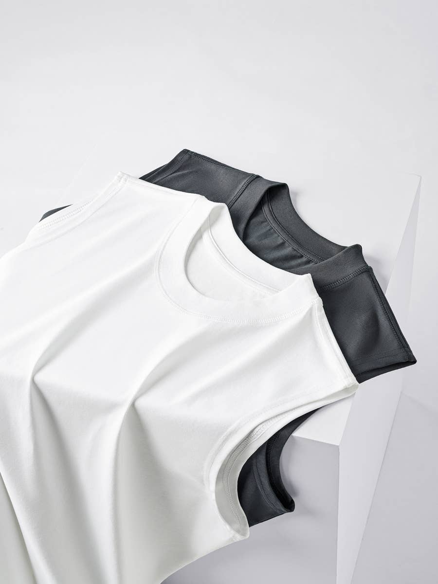 Navy or White Workout Round Neck Cotton Tee Athletic Tank Top