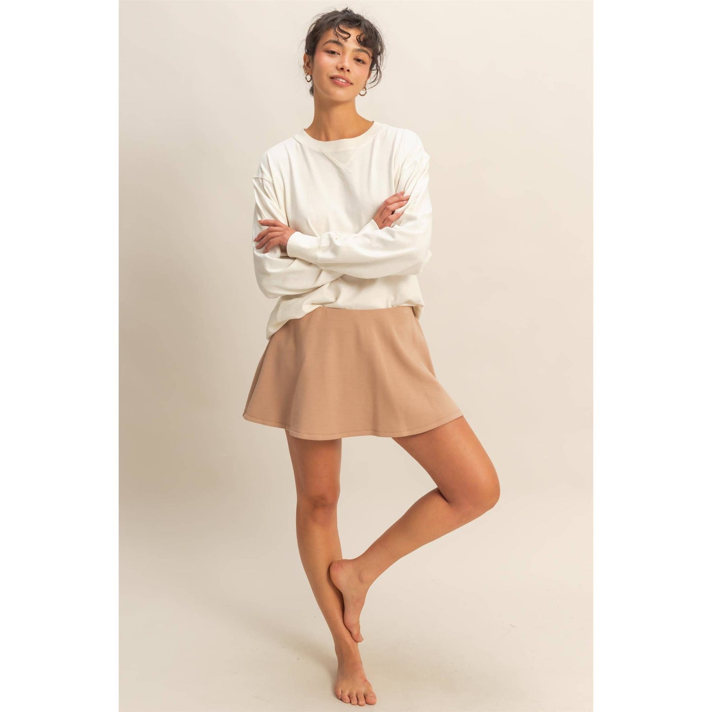 Black / Beige Flirty Double Knit Mid Waist Skort