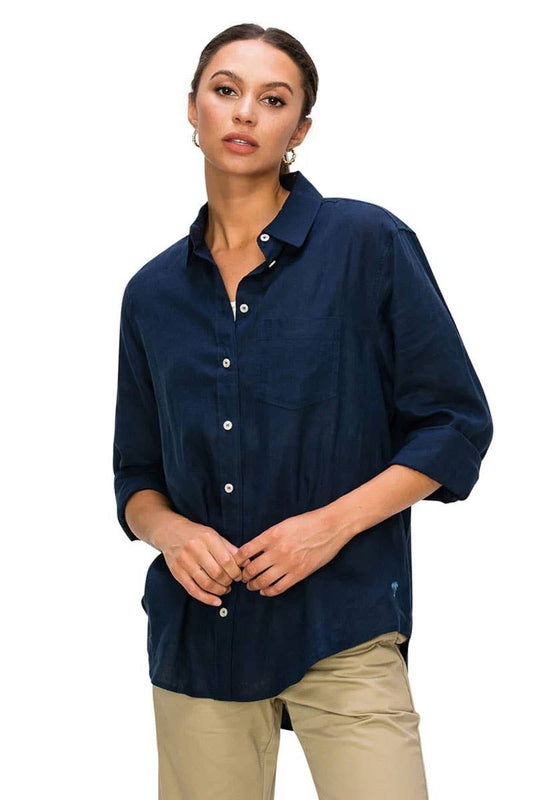 Navy Linen Button Down Shirt - 140720