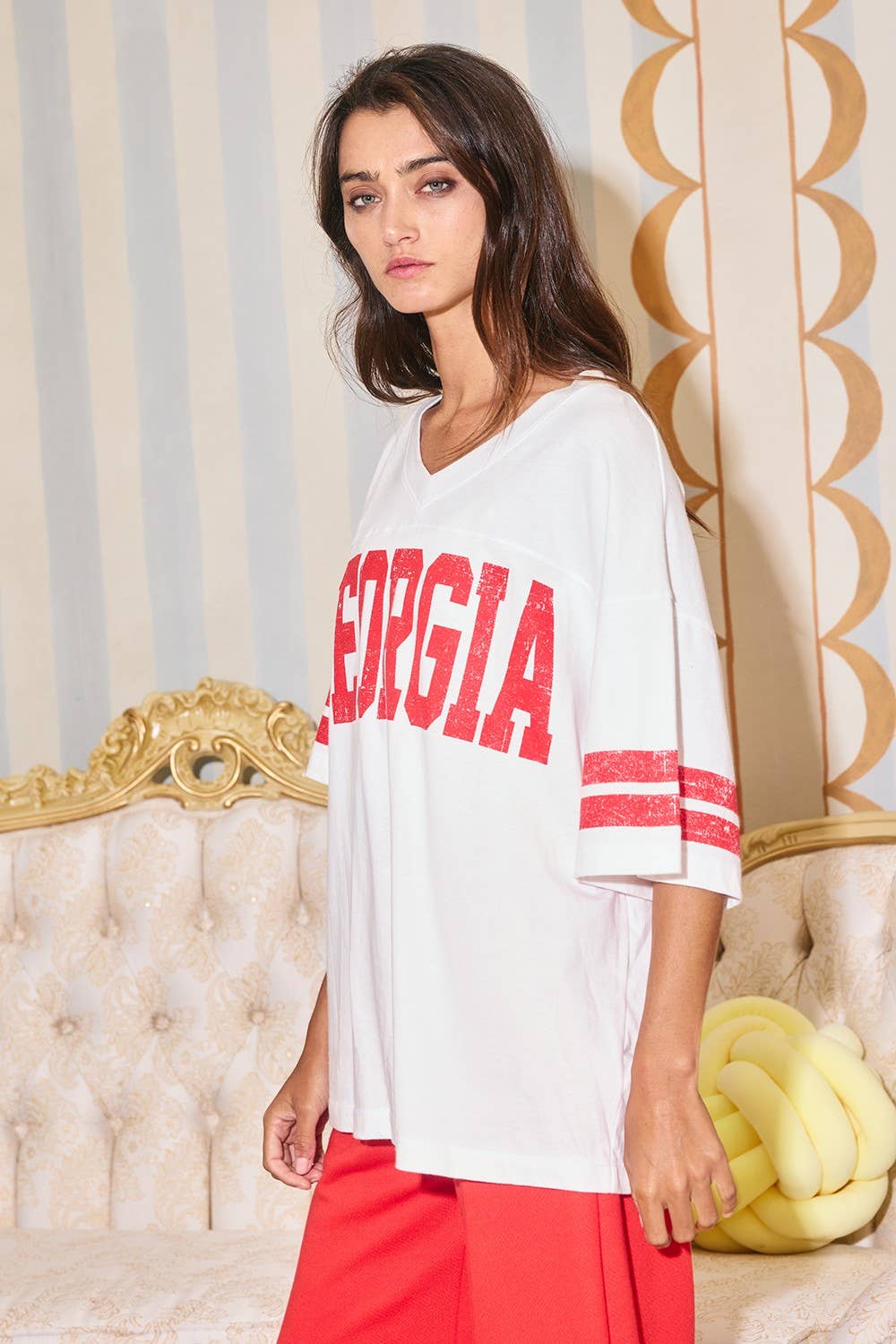 White and Red 'GEORGIA'  V-neck Football Jersey