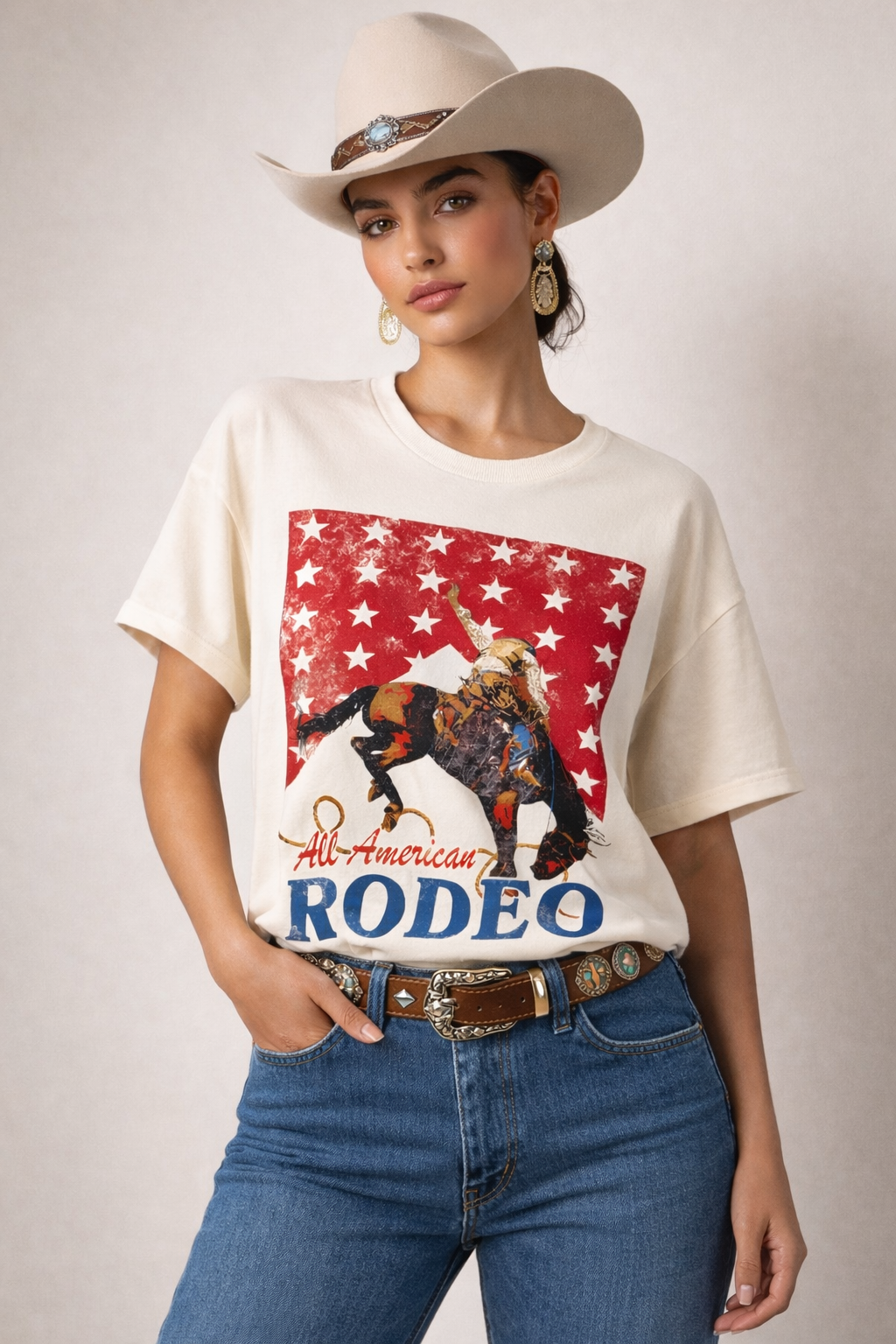 White "All-American Rodeo" T-Shirt-108019
