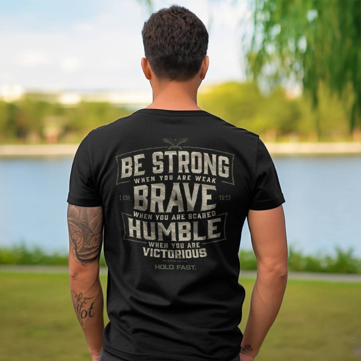 Black Hold Fast 'Brave Strong Humble' Mens T-Shirt-104851