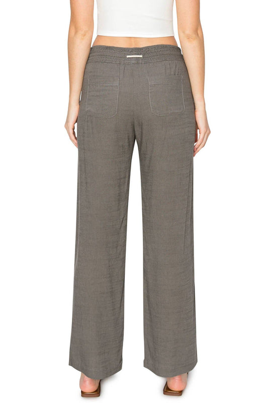 Olive Relax Fit Linen Pants - 137024
