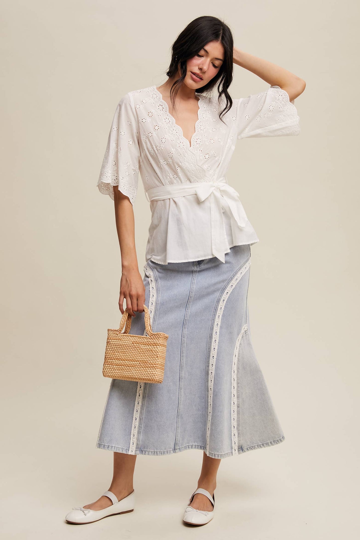 White Eyelet Wrap Blouse- 140649