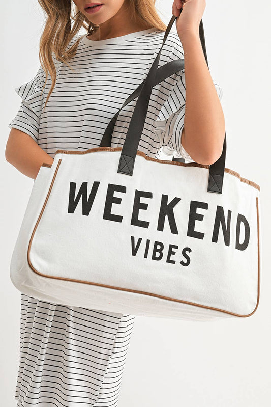 White 'Weekend Vibes' Canvas Tote-BH0351