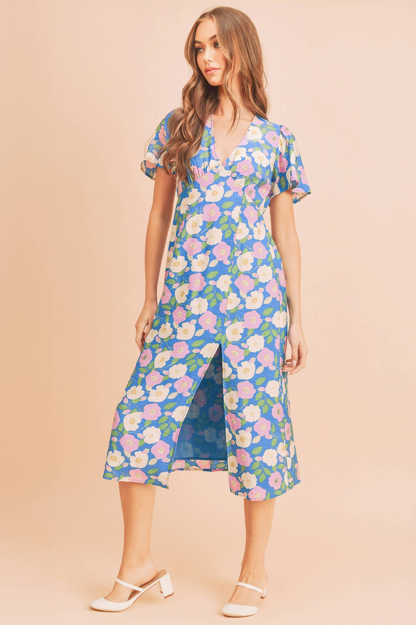 Blue w/ Pink Floral Inessa Dress-124109