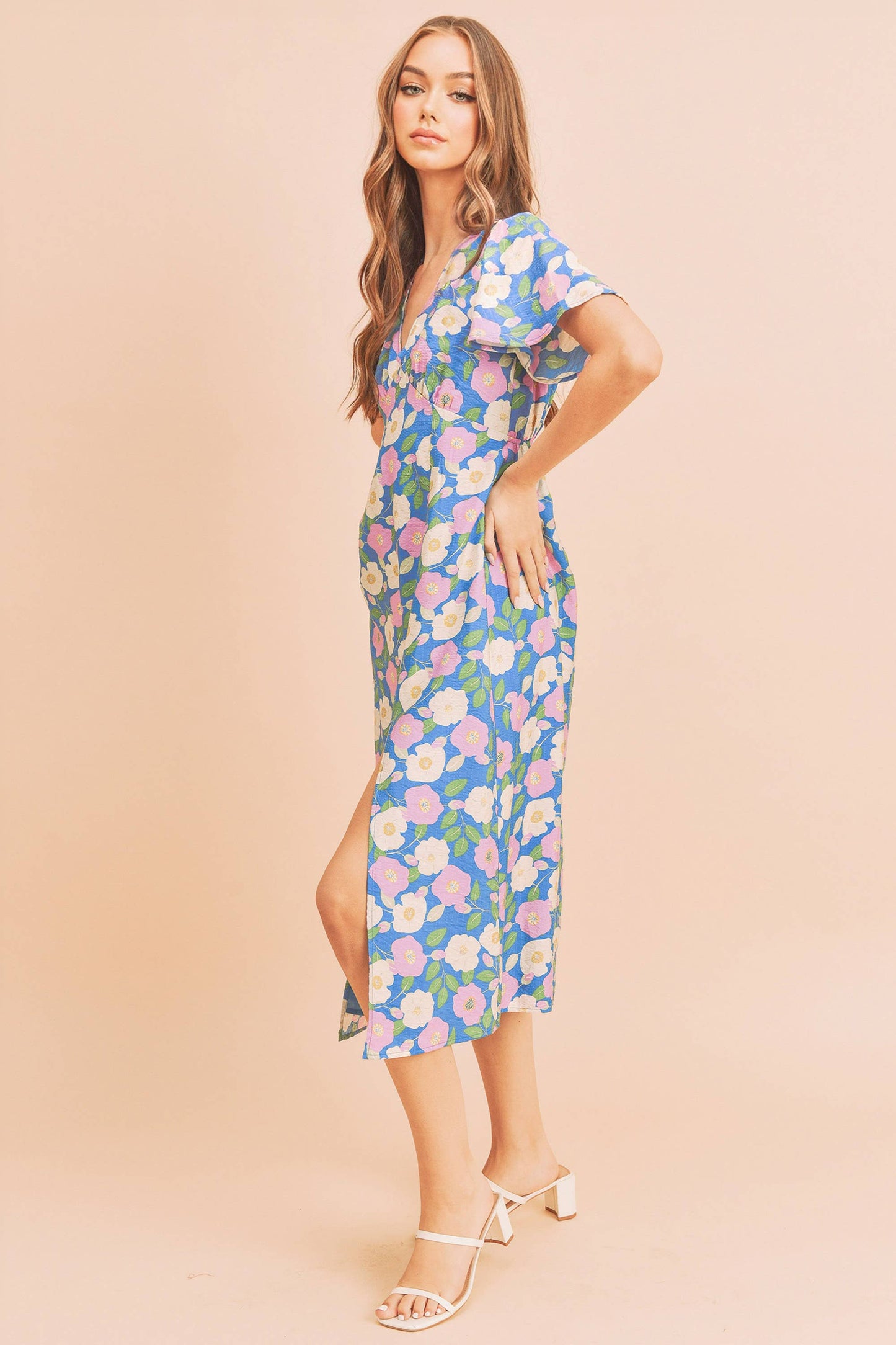 Blue w/ Pink Floral Inessa Dress-124109