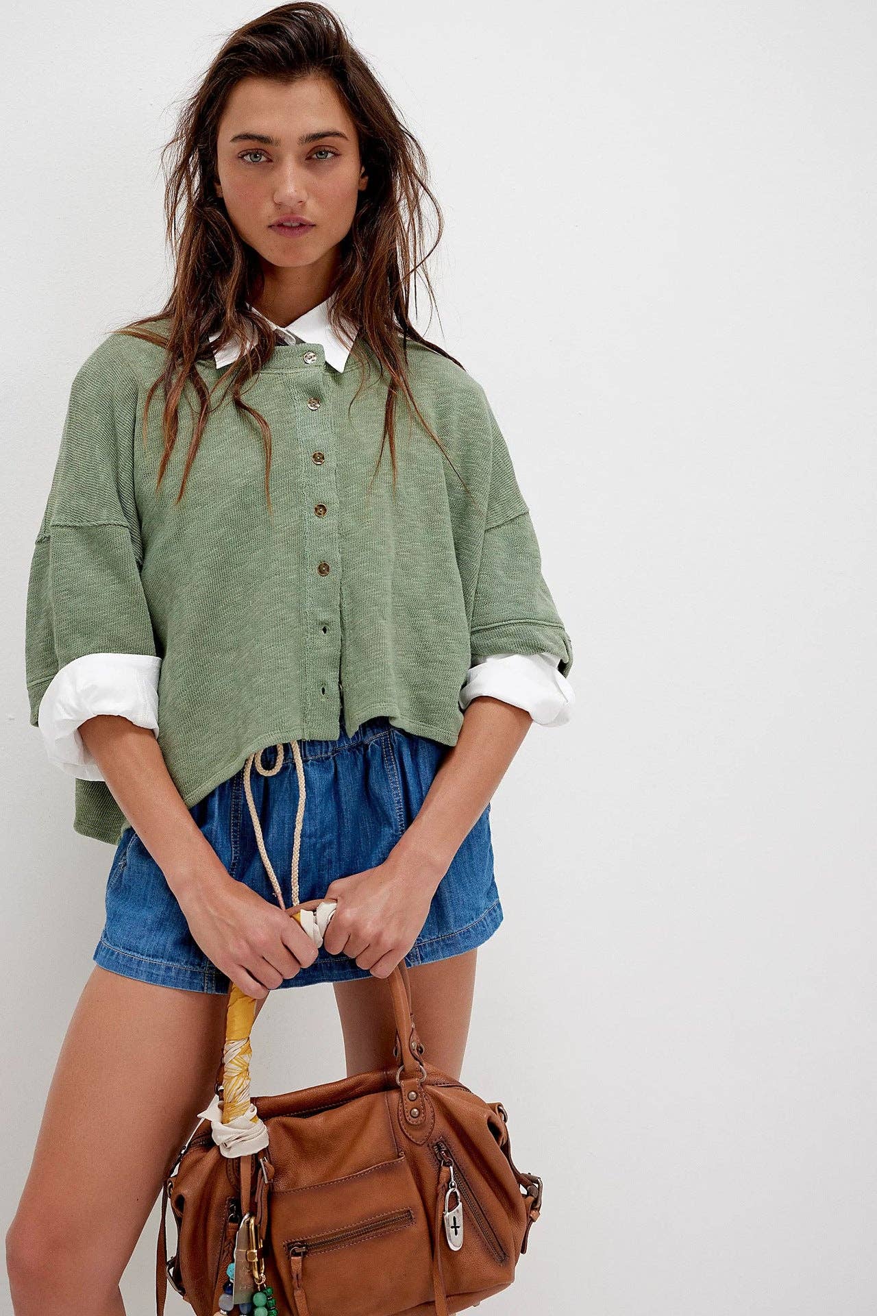 Sage Midi Sleeves Knitted Summer Cardigan- 150205