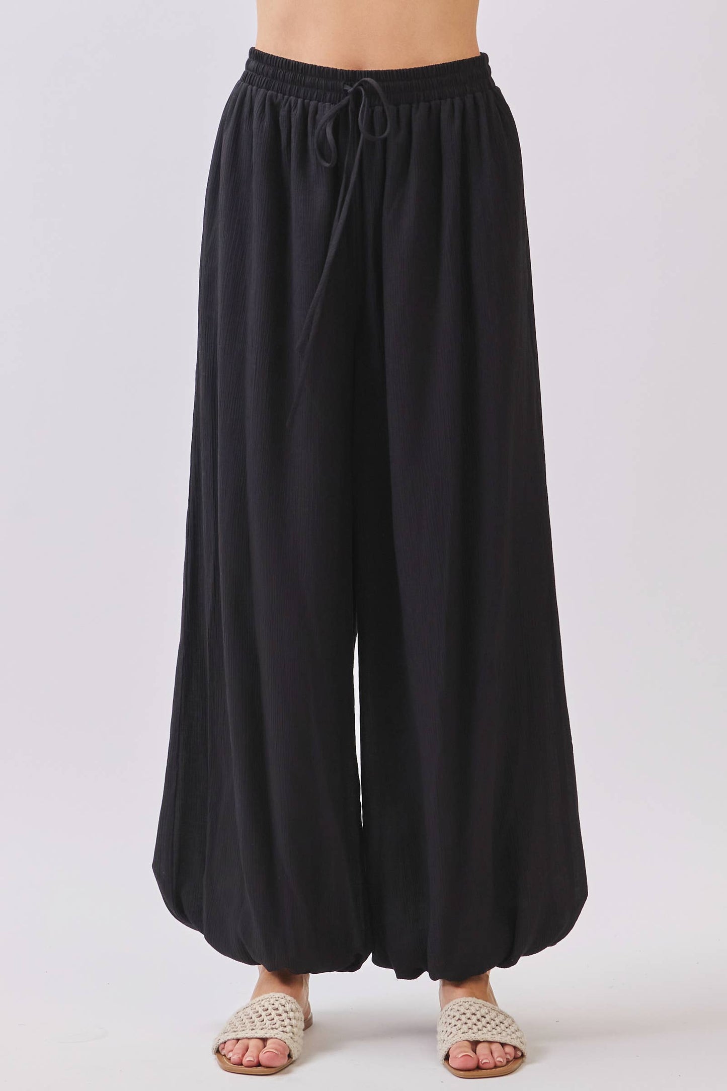 Black Lined Flowy Gathered Wide Leg Pants