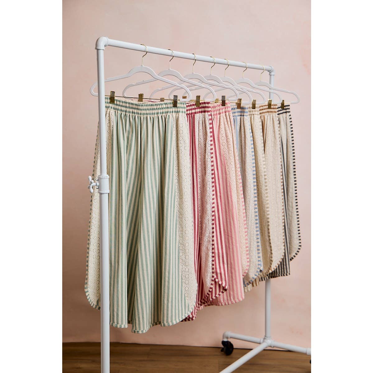 Black and White Stripe and Eyelet Side Wide Leg Pants-131889