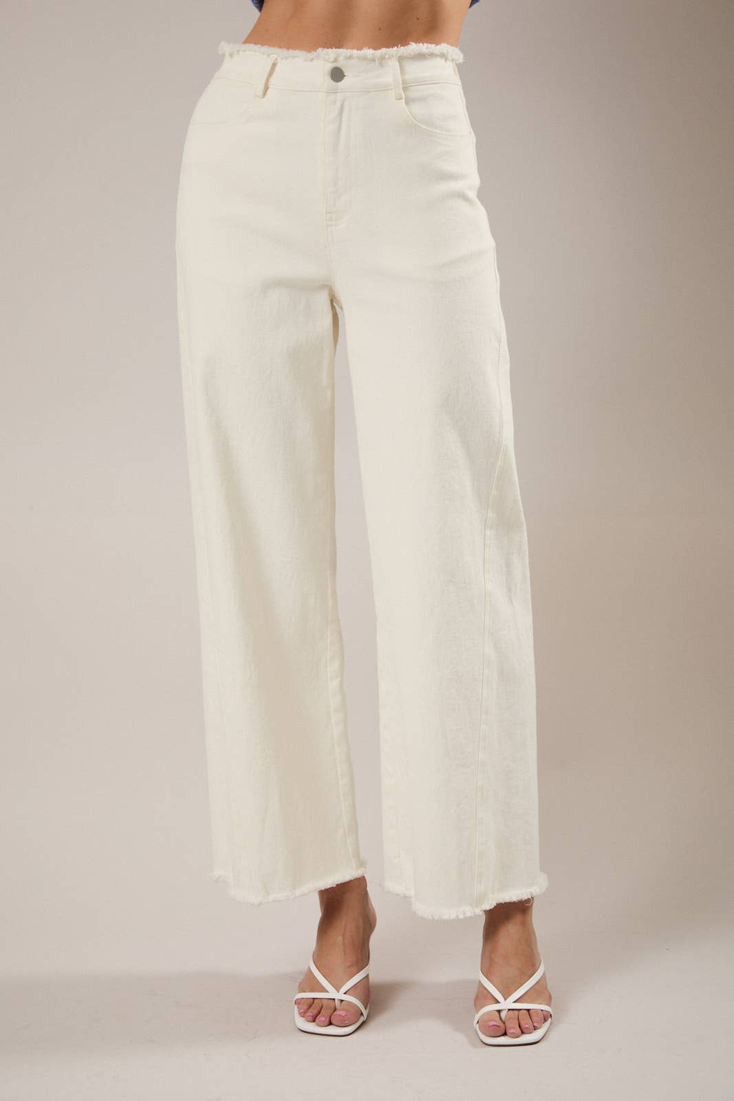 White Denim  Jeans w/ Frayed Waist and Edges Detail