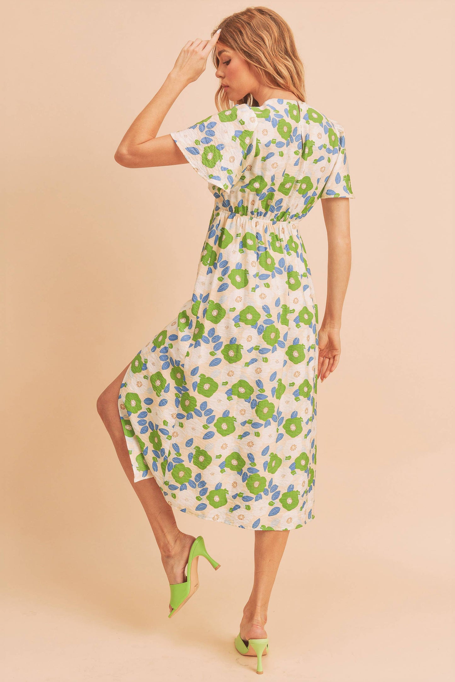 Cream w/ Green Floral Inessa Dress-124109