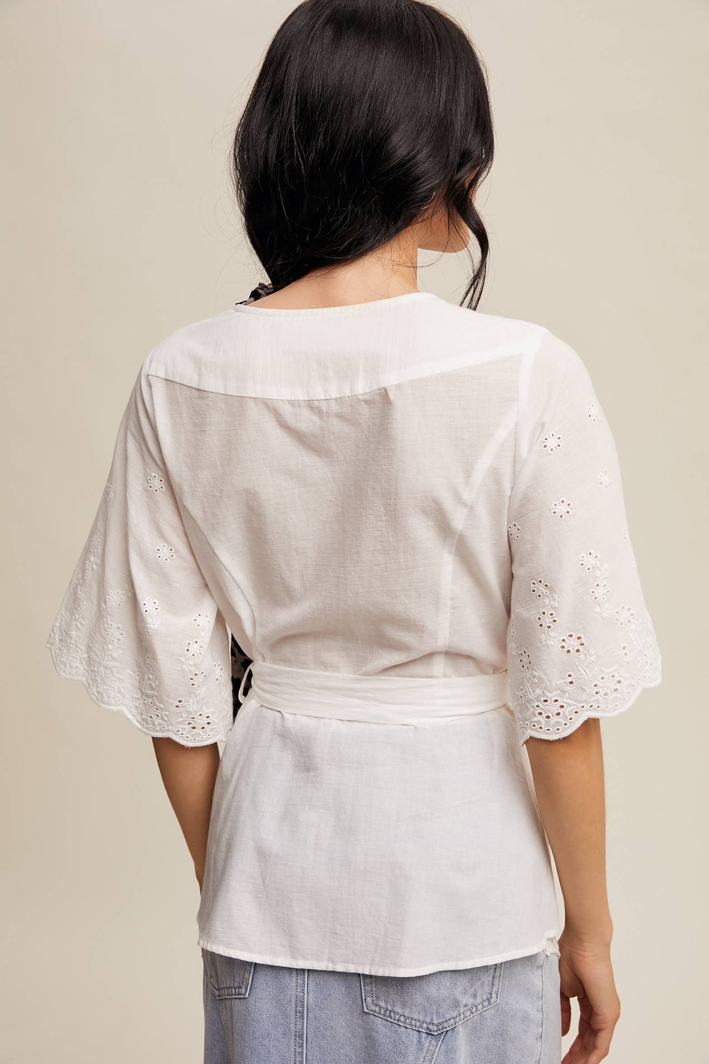 White Eyelet Wrap Blouse- 140649
