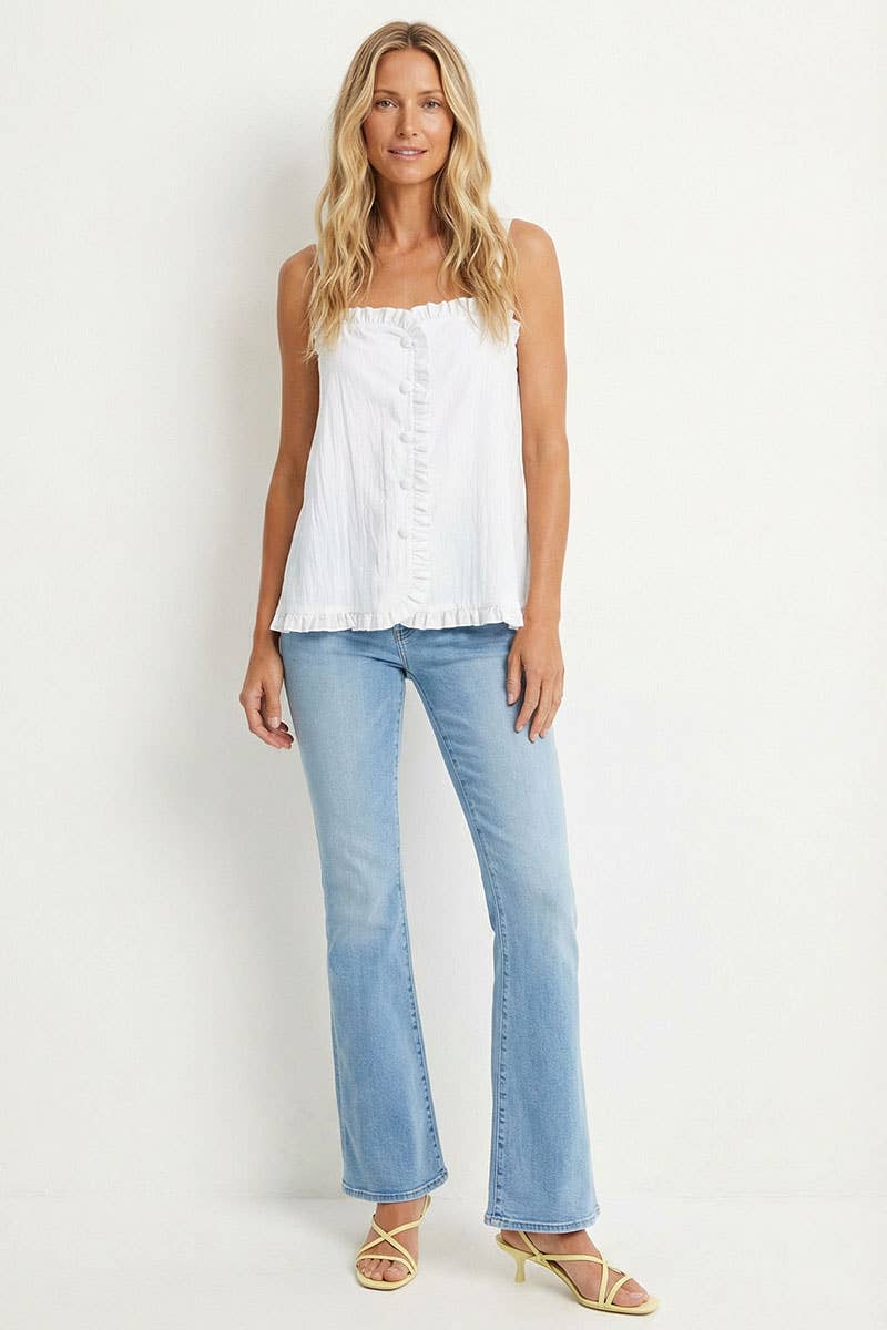 Sky Blue Ruffle Detail Button Down Top - 14001