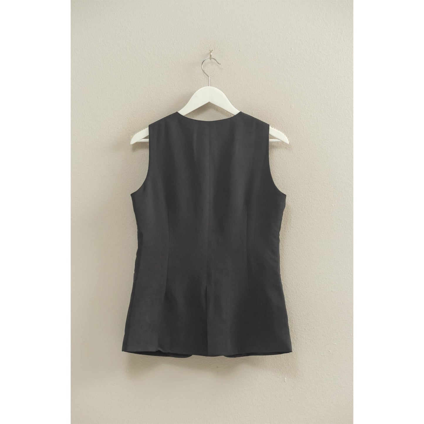 Black Soft Light Velvet Sleeveless V-Neck Tailored Button Vest