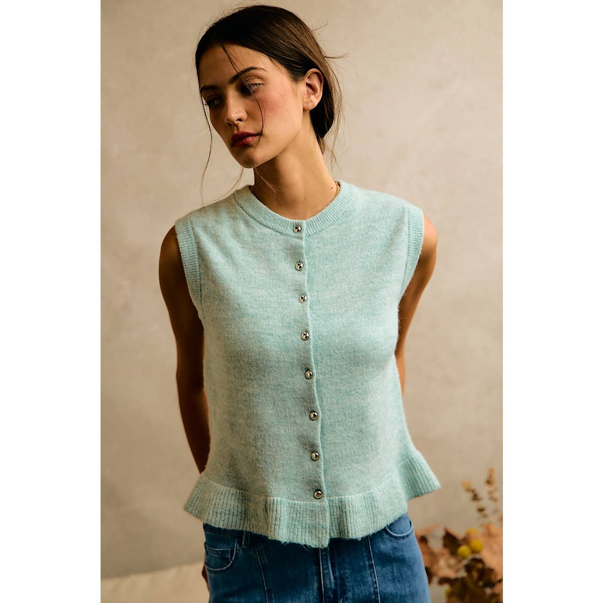 Sea Salt Blue with ruffle detail Vest - 144318