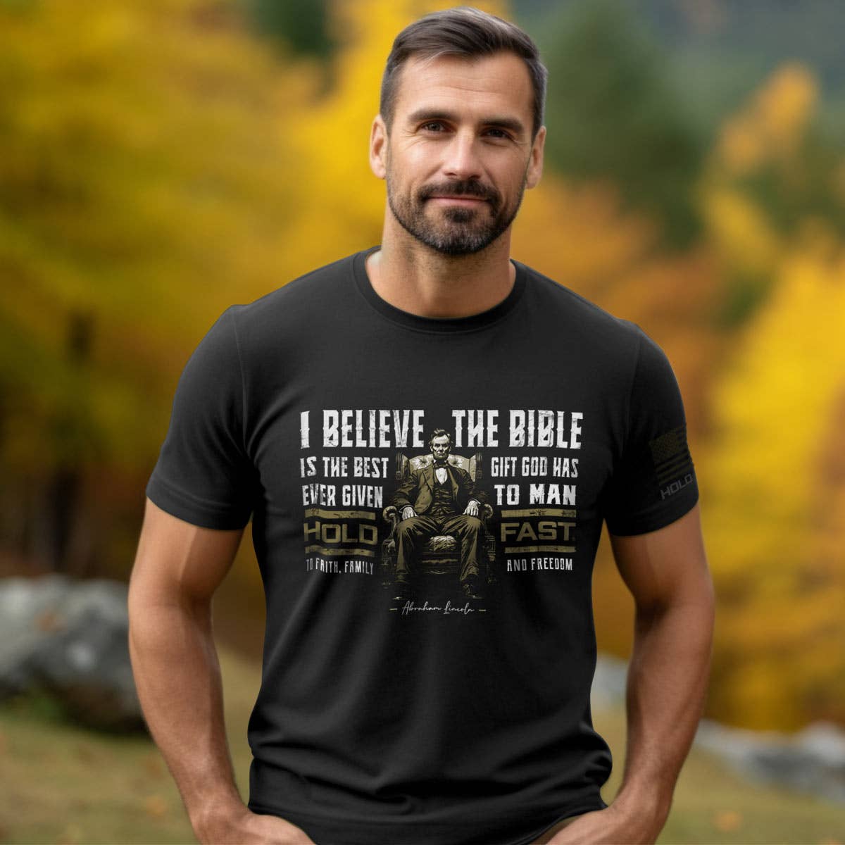 Black Hold Fast Lincoln Bible Mens T-Shirt-104854