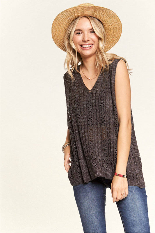 Grey Oversized Open Knit Vest /One size - 143302