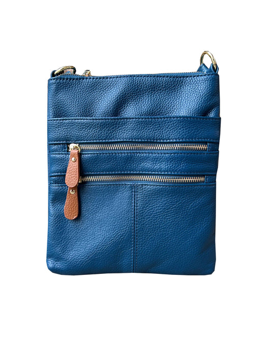Black or Blue Leather Crossbody with Multiple Compartments