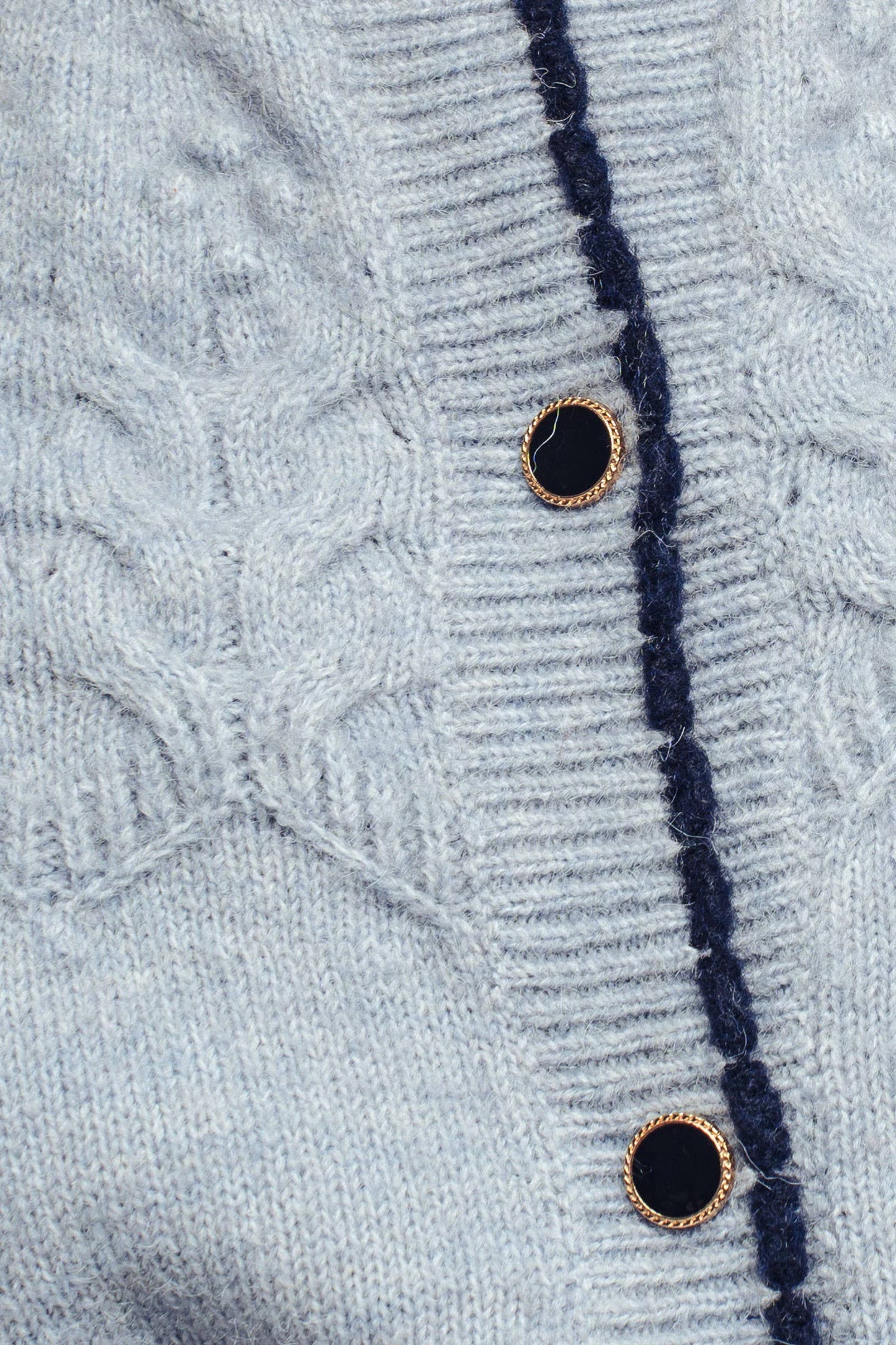 Light Blue w/ Navy Detail and Accent Buttons Cardigan Sweater