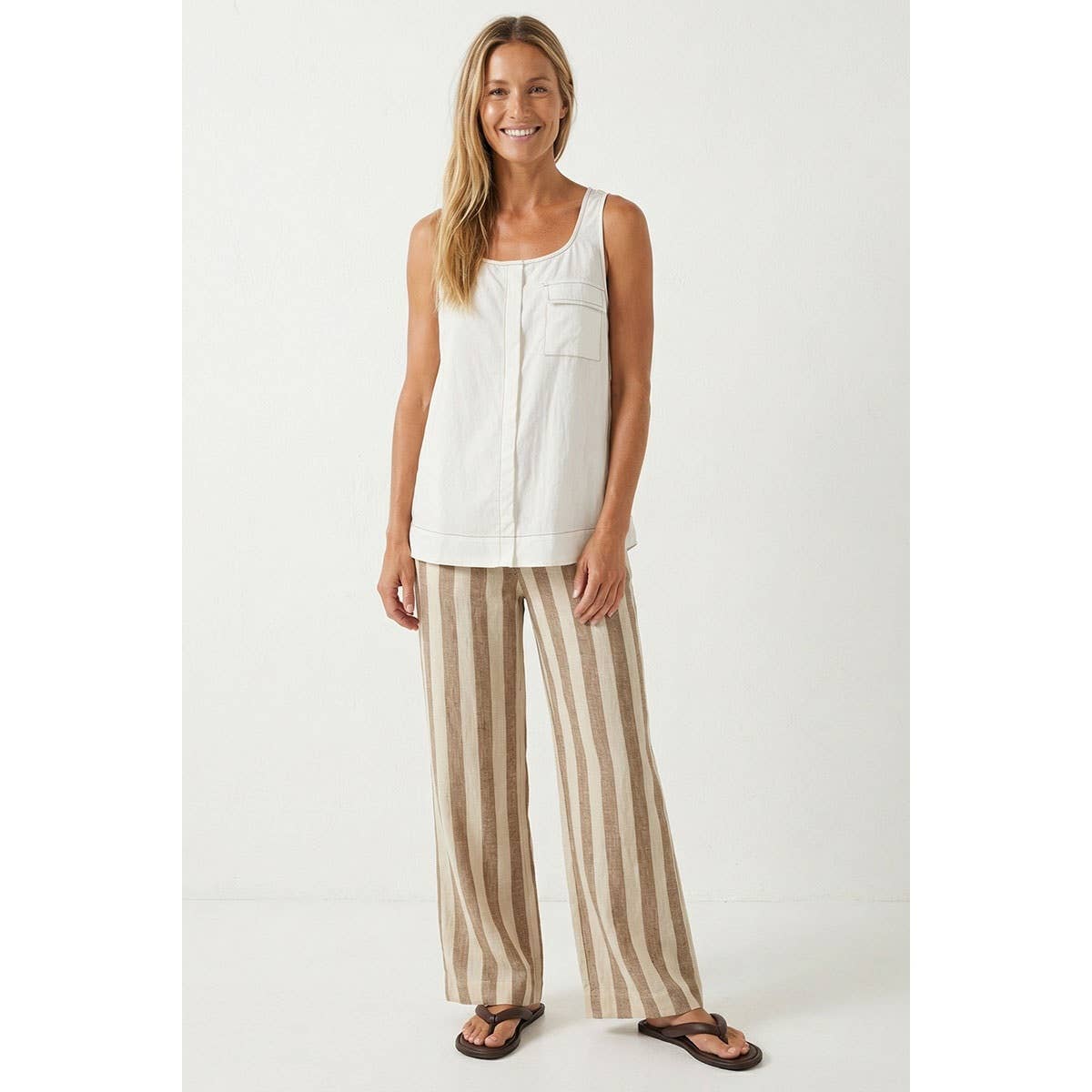 Cream with Beige Stitch and Pocket Top - 149848