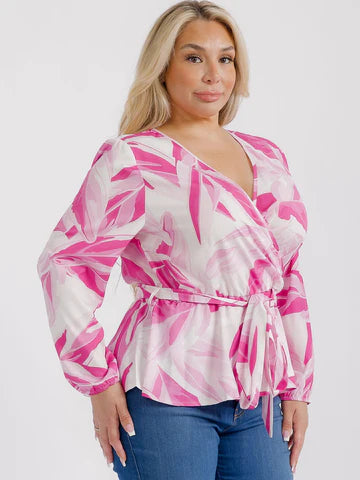 Pink Floral Self Tie Blouse