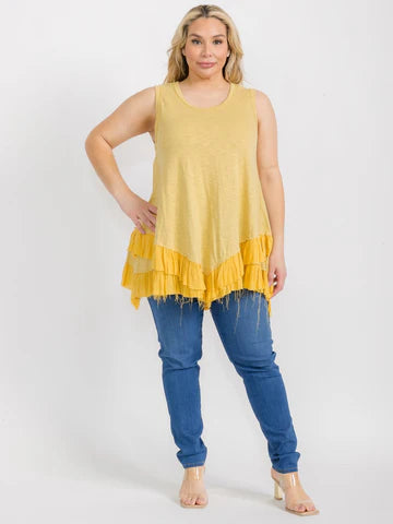 Ruffled Raw Edge Tiered Tank Top