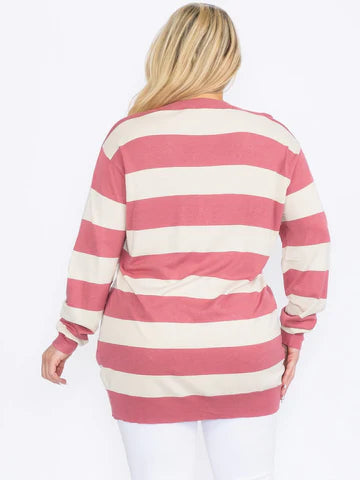 Front Pockets Button Down Stripe Cardigan