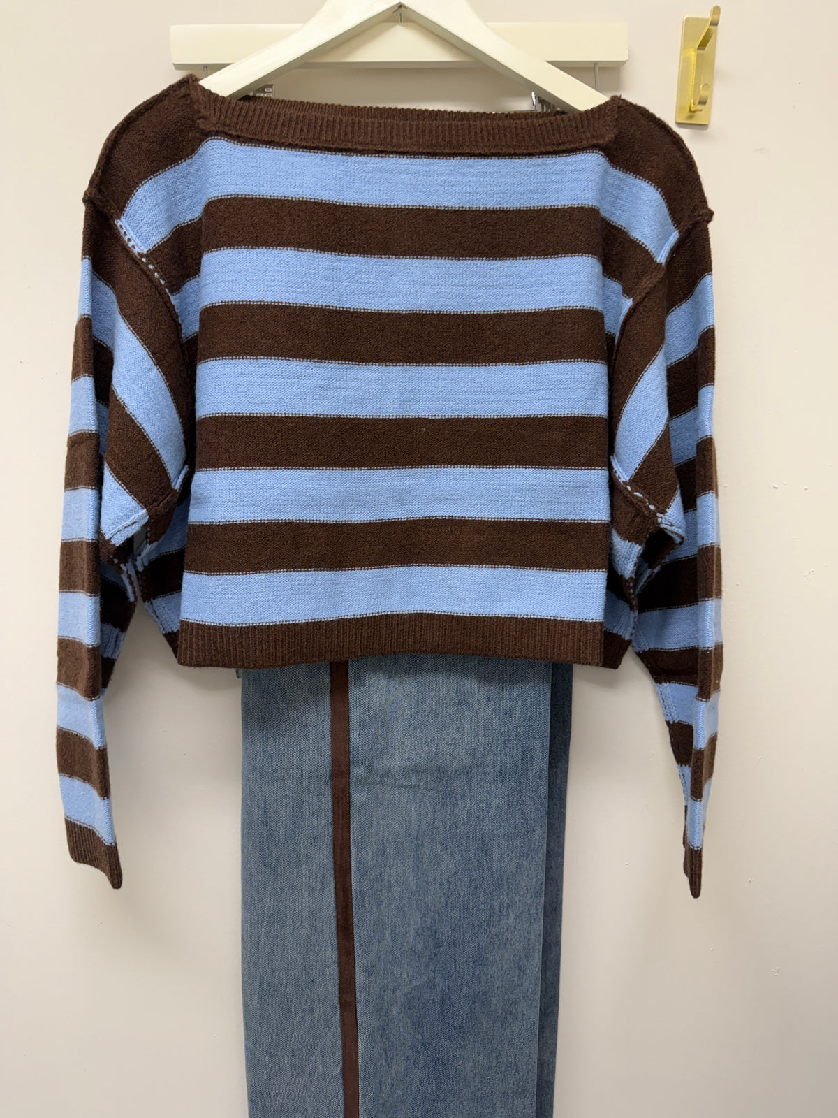 Blue and Brown Soft Cropped Sweater - 141007