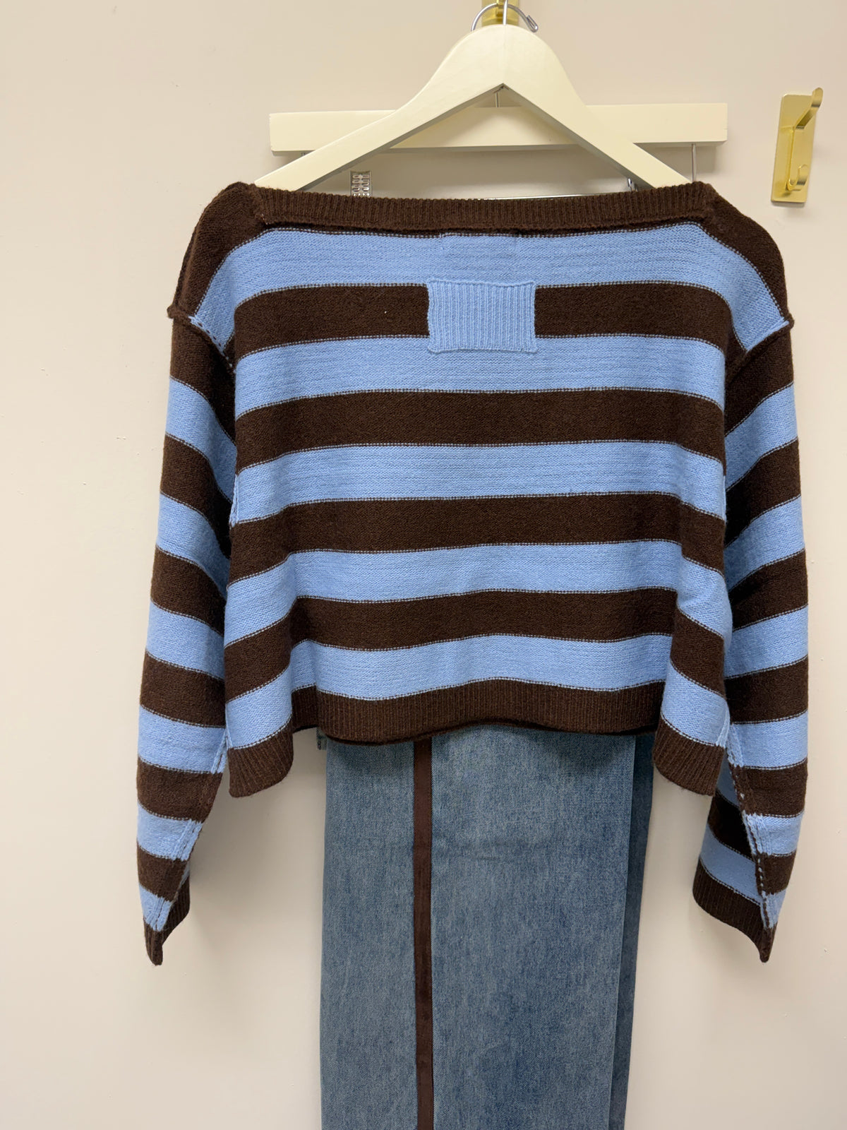 Blue and Brown Soft Cropped Sweater - 141007