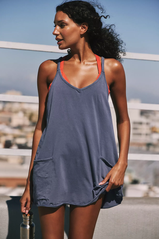 Washed Navy Racerback Mini Dress w/ Built in Romper-124149