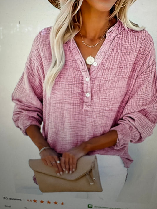 Pretty in Pink Cotton Button Detail Top-141003