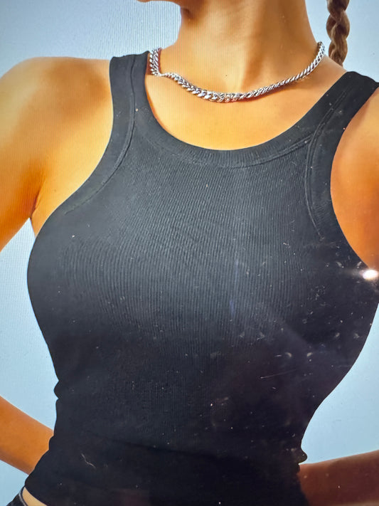 Ribbed U Neck Tank Black / White