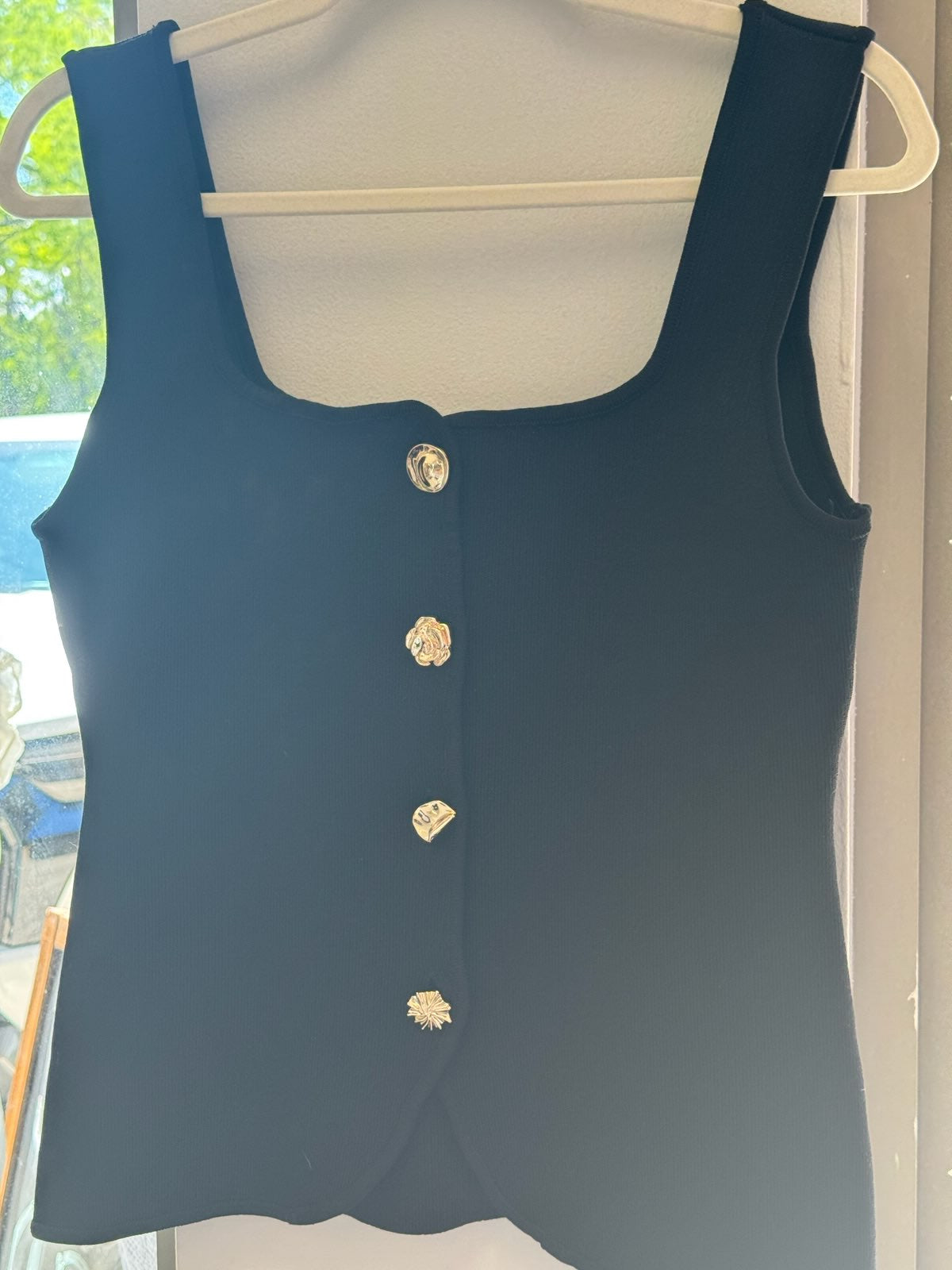 Black Mismatched Gold Button Vest - 219035