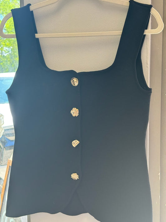 Black Mismatched Gold Button Vest - 219035