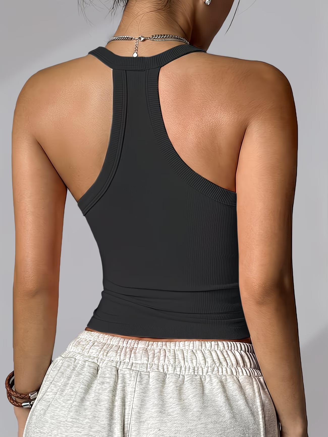Black Thin Ribbed V Neck Tank - 183027