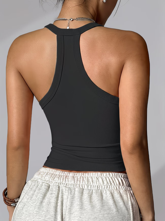 Black Thin Ribbed V Neck Tank - 183027