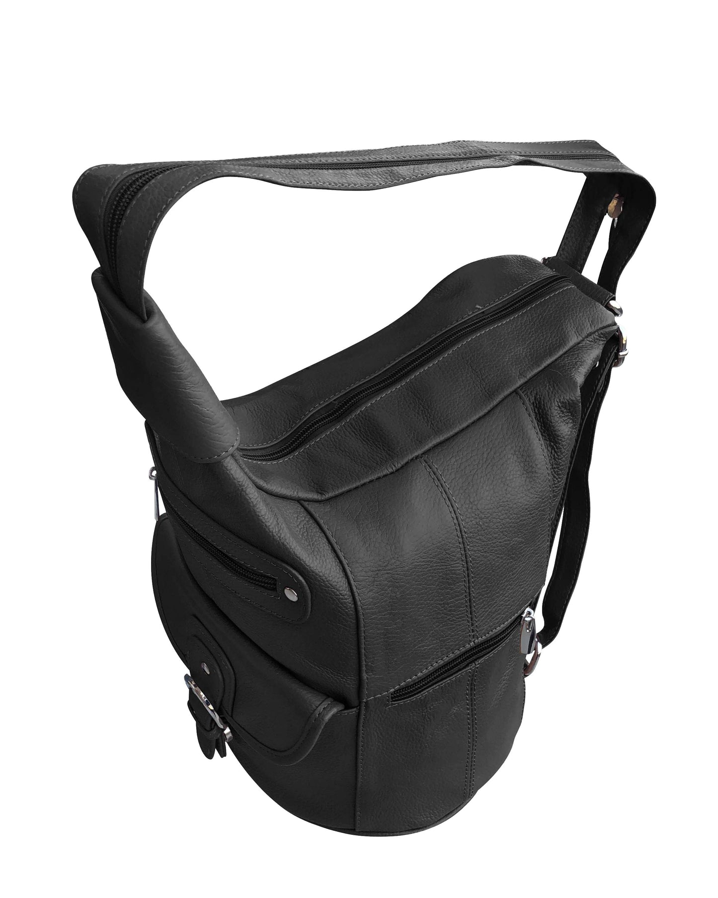 Brown / Black Leather Backpack with Multiple Compartments Mid Size